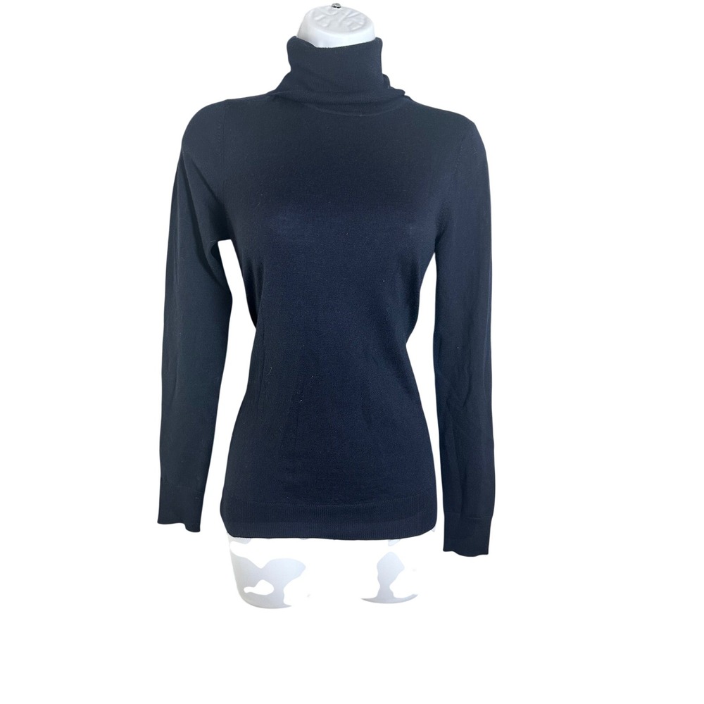 Uniqlo Women Navy Blue 100% Wool Turtleneck Sweater Size S 251-408713
